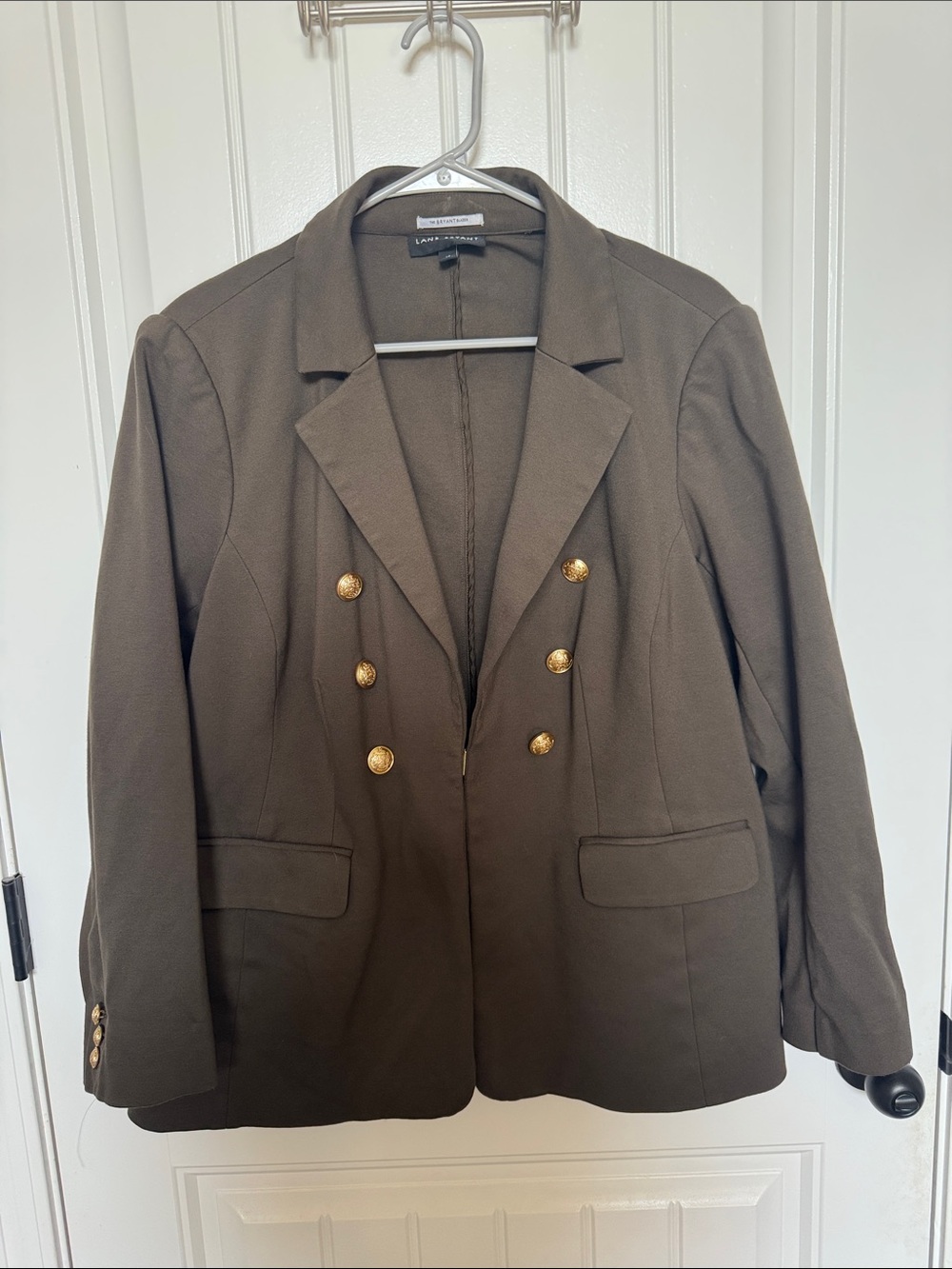 Lafayette 148 Olive Green Double-Breasted Blazer with Gold Buttons